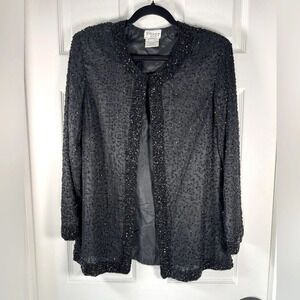 Stenay Petite Large 100% Silk Fully Beaded Evening Jacket Black